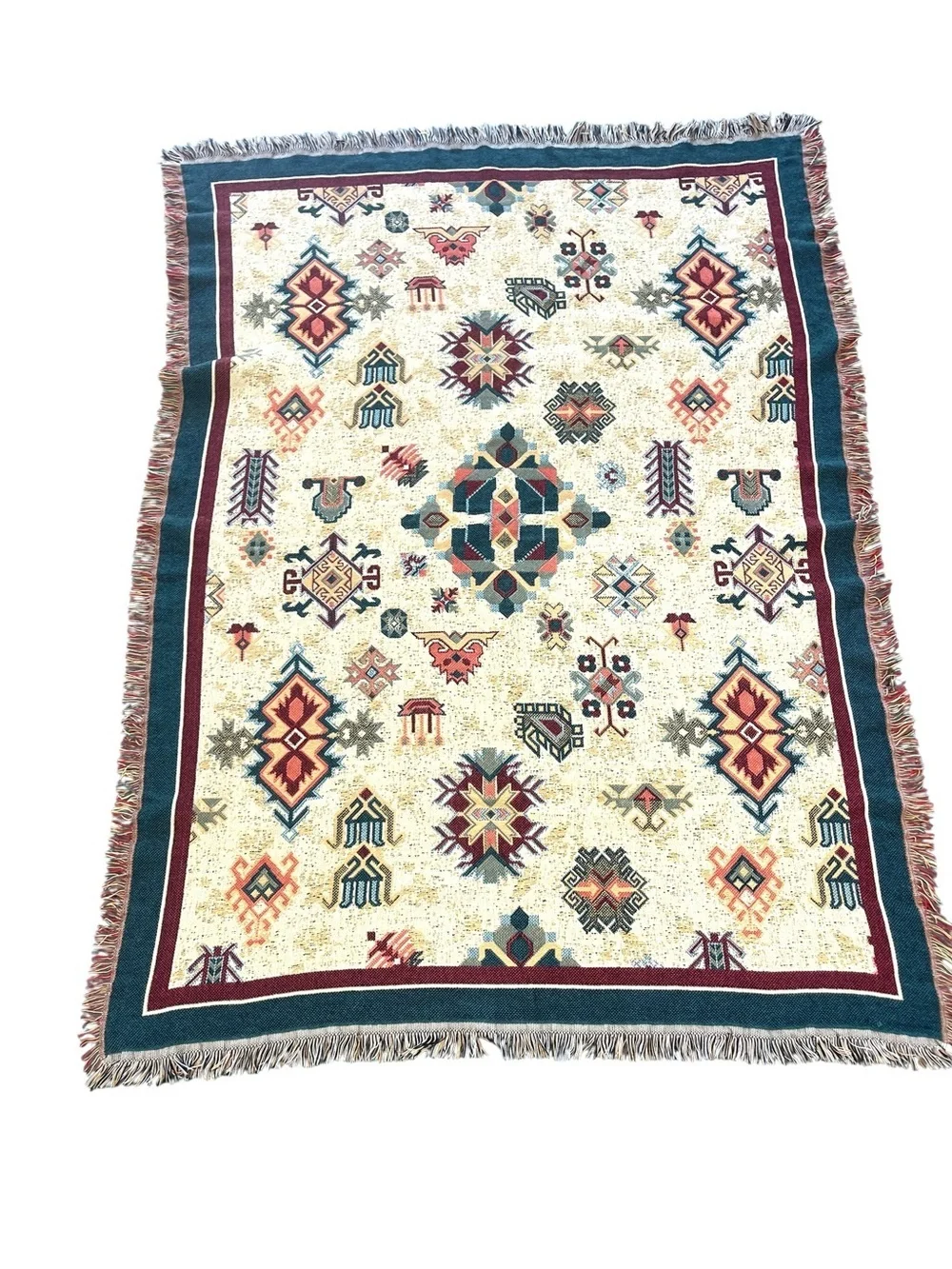 Vintage La Cotonniere D'Alsace Aztec Southwest Tapestry Throw Blanket USA